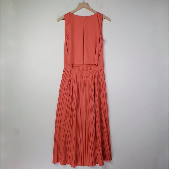 Alythea Coral Pleated Skirt Midi Dress L Sleeveless Cutout Back - Picture 5 of 10